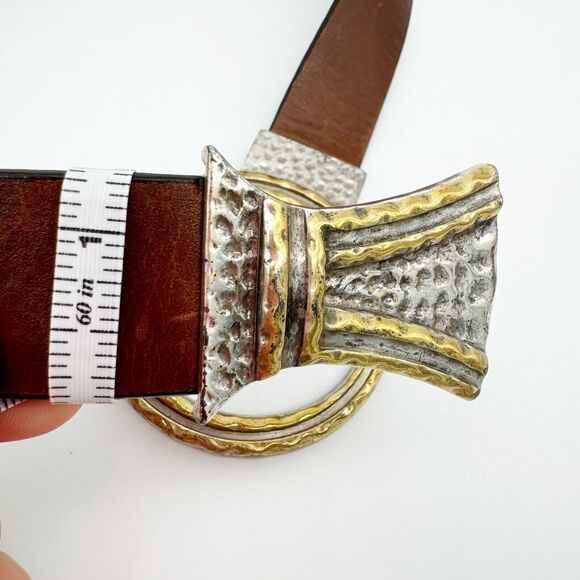 Chico's Brown Belt with Silver and Gold Accents Adjustable - leather slide - Picture 10 of 10